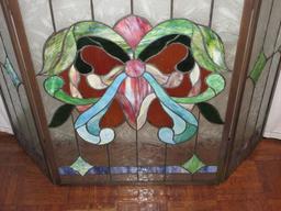 Tiffany Style Elegant Classic Victorian Era Design Tri-Fold Panel Fireplace Screen Frosted