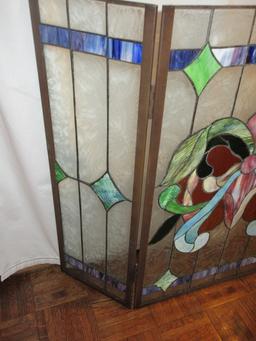 Tiffany Style Elegant Classic Victorian Era Design Tri-Fold Panel Fireplace Screen Frosted