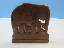 Ornate Carved Sliding Bookends Figural Elephants Adjustable Size (6" H)