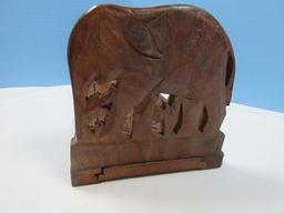 Ornate Carved Sliding Bookends Figural Elephants Adjustable Size (6" H)