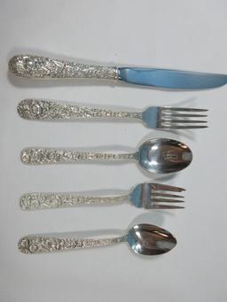 5 pc. Iconic Repousse Kirk Stieff Sterling Silverware Place Size Setting Glossy Finish New French