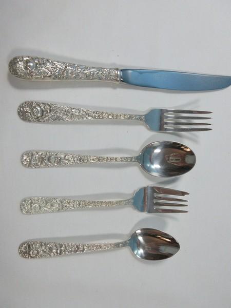 5 pc. Iconic Repousse Kirk Stieff Sterling Silverware Place Size Setting Glossy Finish New French