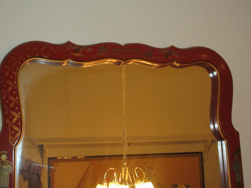 Gorgeous Chinoiserie Decorative Finish Framed Wall D‚cor Mirror Gilt Trim Cinnabar Finish