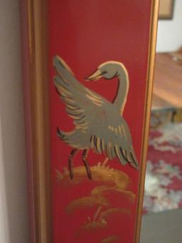 Gorgeous Chinoiserie Decorative Finish Framed Wall D‚cor Mirror Gilt Trim Cinnabar Finish