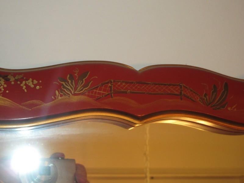 Gorgeous Chinoiserie Decorative Finish Framed Wall D‚cor Mirror Gilt Trim Cinnabar Finish