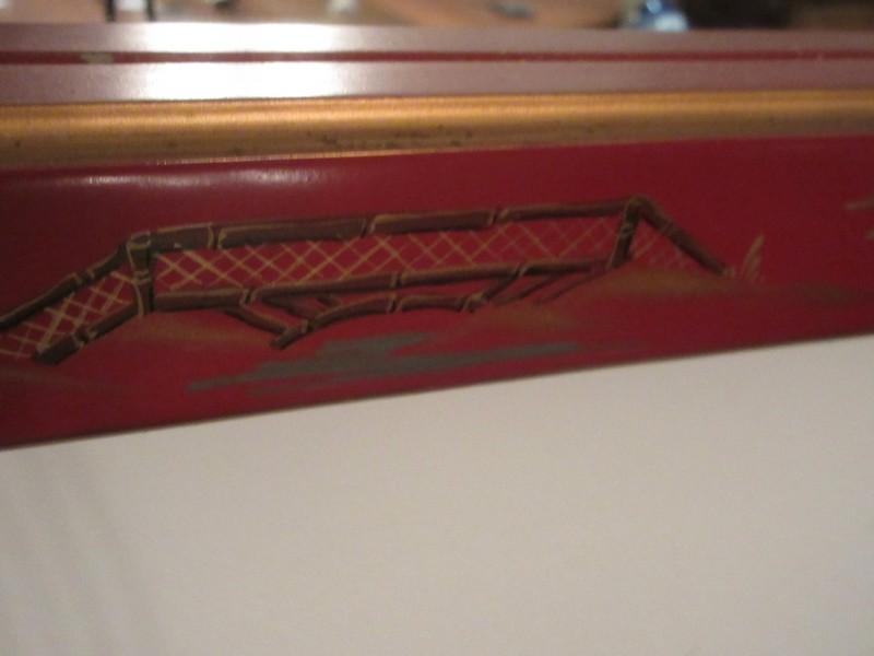 Gorgeous Chinoiserie Decorative Finish Framed Wall D‚cor Mirror Gilt Trim Cinnabar Finish