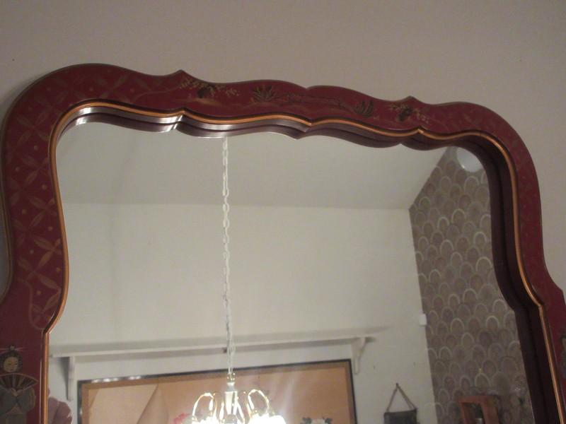 Gorgeous Chinoiserie Decorative Finish Framed Wall D‚cor Mirror Gilt Trim Cinnabar Finish