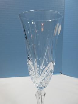 Set of 4 Cristal DeFlandre 24% Lead Crystal Salzburg Cut Pattern Fluted Champagne Glasses 8"