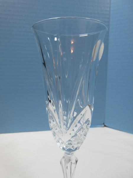 Set of 4 Cristal DeFlandre 24% Lead Crystal Salzburg Cut Pattern Fluted Champagne Glasses 8"
