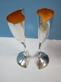Pair Lenox wedding Promises Silver Plated Holloware 7 3/4" Interlocking Heart Goblets in Box