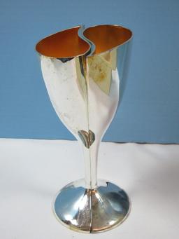 Pair Lenox wedding Promises Silver Plated Holloware 7 3/4" Interlocking Heart Goblets in Box