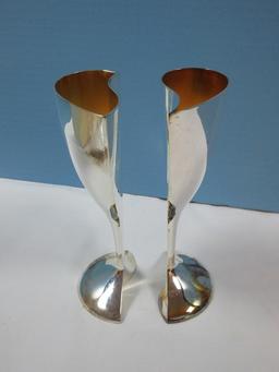 Pair Lenox wedding Promises Silver Plated Holloware 7 3/4" Interlocking Heart Goblets in Box