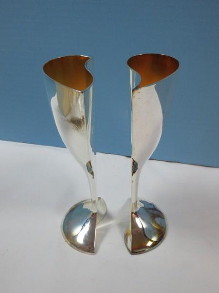 Pair Lenox wedding Promises Silver Plated Holloware 7 3/4" Interlocking Heart Goblets in Box
