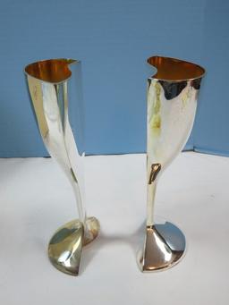 Pair Lenox wedding Promises Silver Plated Holloware 7 3/4" Interlocking Heart Goblets in Box
