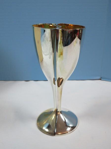 Pair Lenox wedding Promises Silver Plated Holloware 7 3/4" Interlocking Heart Goblets in Box