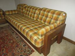 Phenomenal Howard Furniture Mfg. Mid Century Modern Oak Beam Frame Sofa Couch Low Back