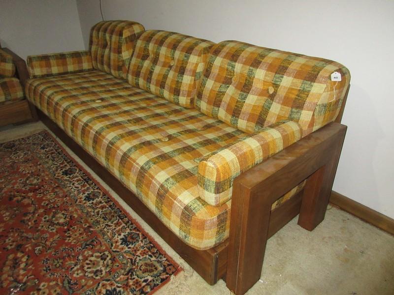 Phenomenal Howard Furniture Mfg. Mid Century Modern Oak Beam Frame Sofa Couch Low Back