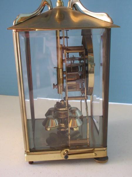 Aug. Schatz & Sohne Germany Schatz Unique Design Clock Brass Case Beveled Glass Panels &