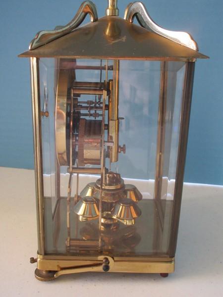 Aug. Schatz & Sohne Germany Schatz Unique Design Clock Brass Case Beveled Glass Panels &