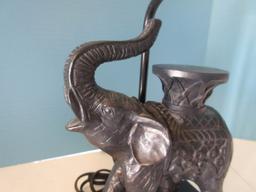 Whimsical Black Resin Figural Elephant 21" Accent Table Lamp Faux Leather Shade