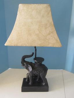 Whimsical Black Resin Figural Elephant 21" Accent Table Lamp Faux Leather Shade