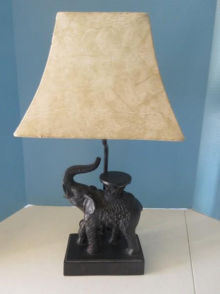 Whimsical Black Resin Figural Elephant 21" Accent Table Lamp Faux Leather Shade