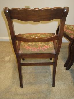 Set of 4 Mahogany Carved Flower & Foliage Side Chairs w/Pastel Floral Spray Upholstered Seats