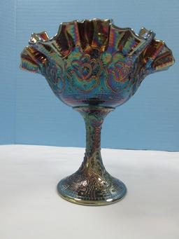 Shimmering Fenton Art Glass Carnival Amethyst Glass Persian Medallion Pattern-6 5/8"H, 6 3/8"W