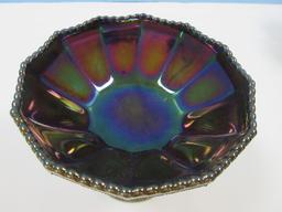 Imperial Glass Amethyst Carnival Glass Zodiac Panel Pattern-4 3/4" Stem Compote, Top 5 1/2"