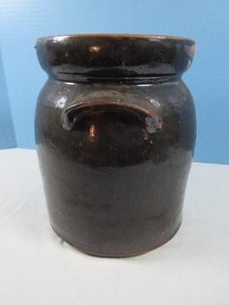 Vintage Pottery Crock Storage Vessel w/Lug Handles- 9 1/2"H x 7"
