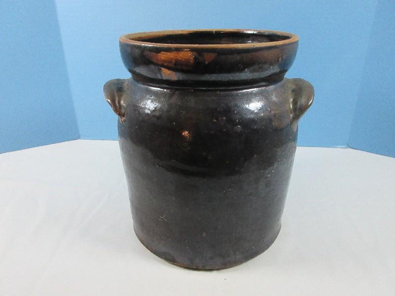 Vintage Pottery Crock Storage Vessel w/Lug Handles- 9 1/2"H x 7"