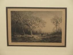 Antique henry Farrer 1887 "December" Etching Winter Landscape American Artist in Frame