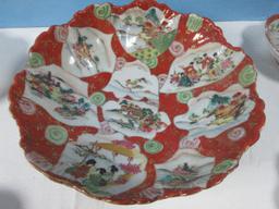 Early 6pc Porcelain Hand Painted Master Bowl w/5 Matching Individual Bowls Chinese Coral