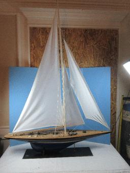 Detailed Impressive Wooden Model Sailboat Schooner Yacht/Ship on Stand- Approx 61"H x 45"