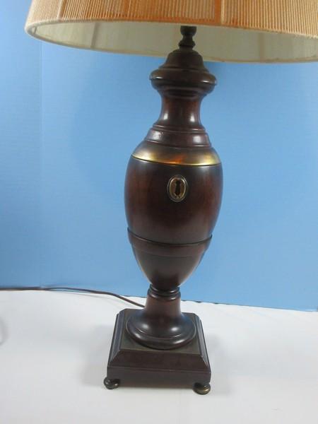 Unique Pine Baluster Vase Form 32" Table Lamp Antique Brass Accents on Plinth Footed Base