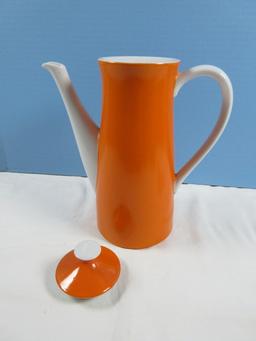 Retro Orange Body 10 1/2" Porcelain Coffee Pot & Lid With Handle, Spout & Finial Trim