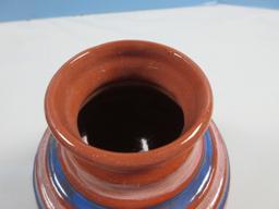 native American Design Clay Pottery Hand painted 4 1/2" Vessel Base Signed Ben Bas Sat