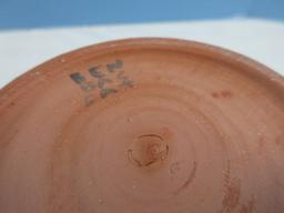 native American Design Clay Pottery Hand painted 4 1/2" Vessel Base Signed Ben Bas Sat