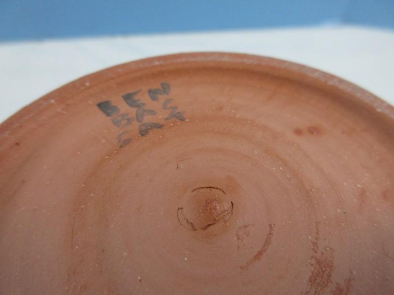 native American Design Clay Pottery Hand painted 4 1/2" Vessel Base Signed Ben Bas Sat