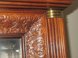 Splendid Lighted Curio Cabinet Mirror Back, Glass Shelves, Demi Columns, Beveled Glass Front w/