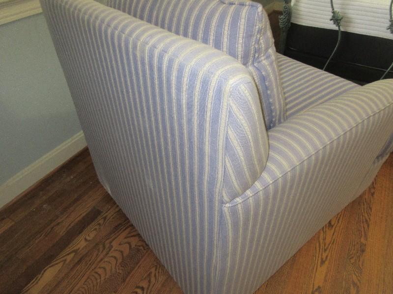 Jackie's Interiors Oversized Lounge Arm Chair Wedgewood Blue Striped Upholstery-36"H x 33"W