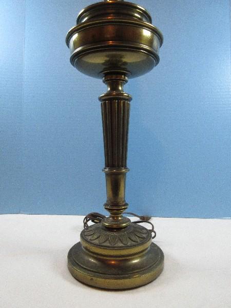 Neoclassical Brass 22" Table Lamp Reed Column Ornately Embellished Antique Patina