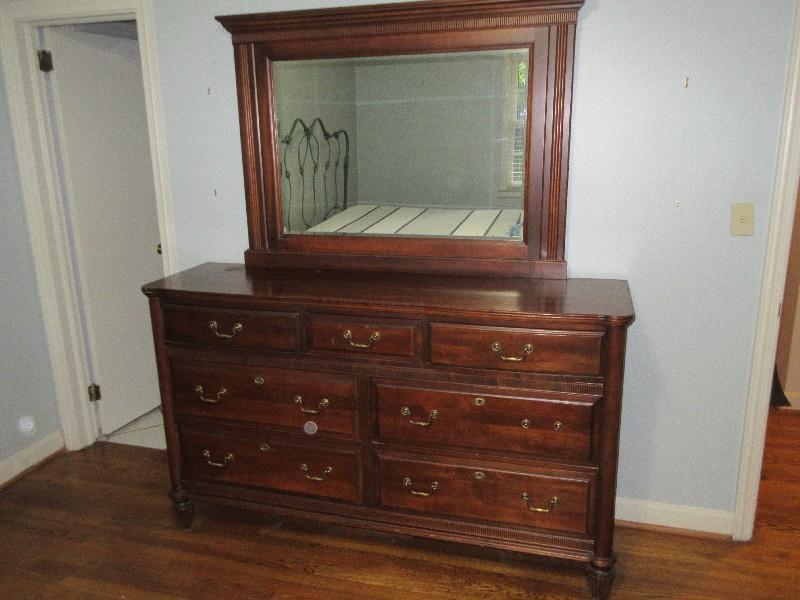 Durham Solid Wood Furniture Expresso Finish Triple Dresser Chest w/Attached Framed Beveled