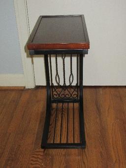 Traditional C Shape Slim Side Table Metal Ornamented Base- 22"H x 16" x 9"