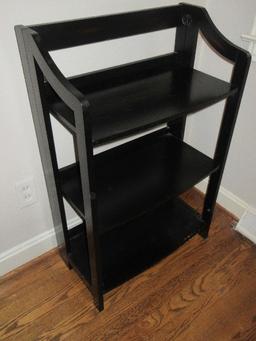 Transitional Modern Black Finish Folding Book Shelf w/3 Tier Shelves & Hinged Sides