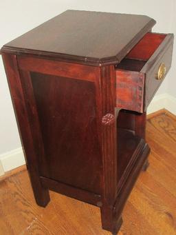 Federal Style Mahogany Nightstand w/Dovetail Drawer Base Shelf & Rosette Accents-