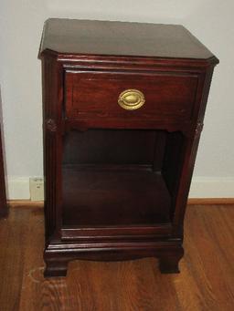 Federal Style Mahogany Nightstand w/Dovetail Drawer Base Shelf & Rosette Accents-