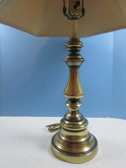 Brass Candlestick 32" Table Lamp w/Brown Panel Shade