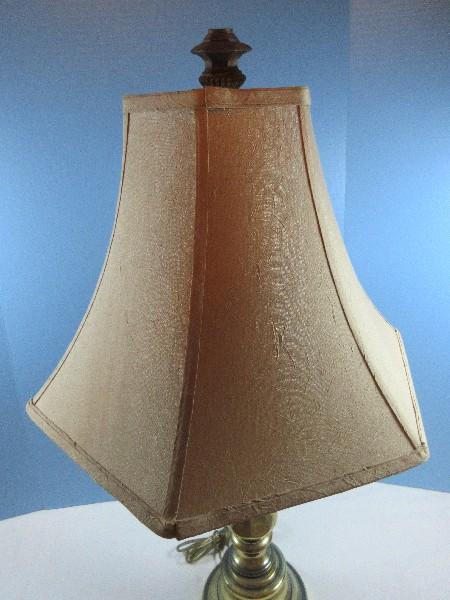 Brass Candlestick 32" Table Lamp w/Brown Panel Shade