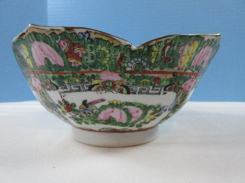 Japanese Porcelainware Hand Decorated in Macau Footed Lotus Flower Form 8" Bowl